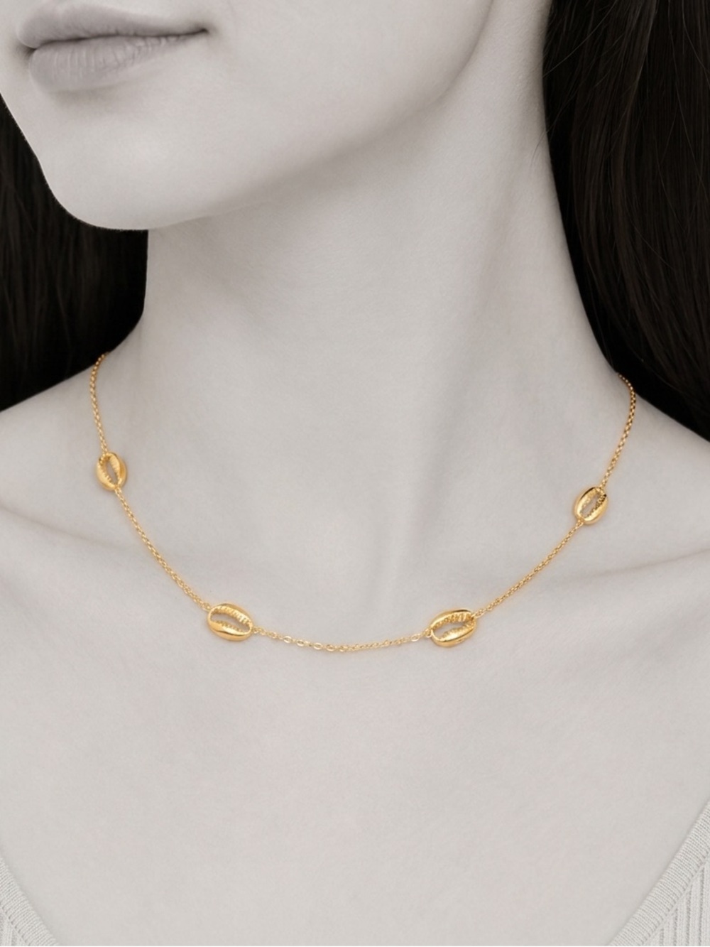 “Gold Cowrie Shell” Seashell Fine Tooth Sawtooth Mermaid Ocean Tropical Necklace - Picture 4 of 7